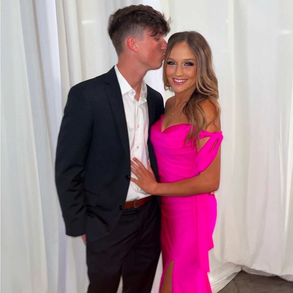 Long formal pink homecoming dress